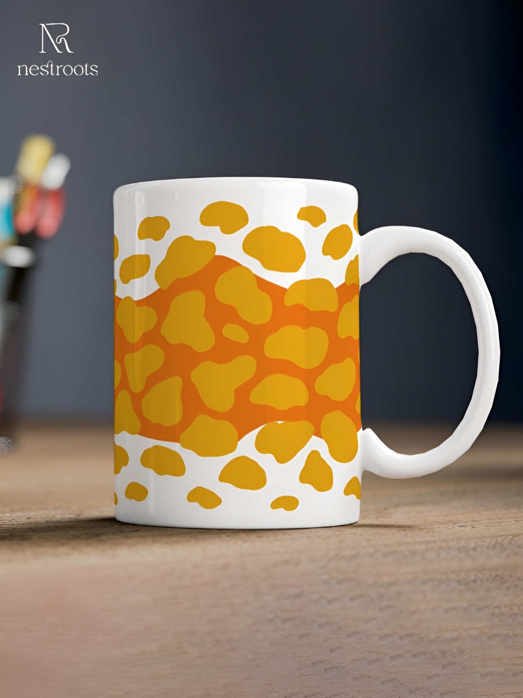 

nestroots Mustard & White Printed Stoneware Glossy Mug 350 ml