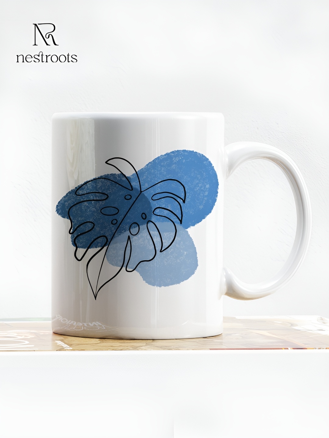 

nestroots Blue & Black Printed Stoneware Glossy Mug 350 ml