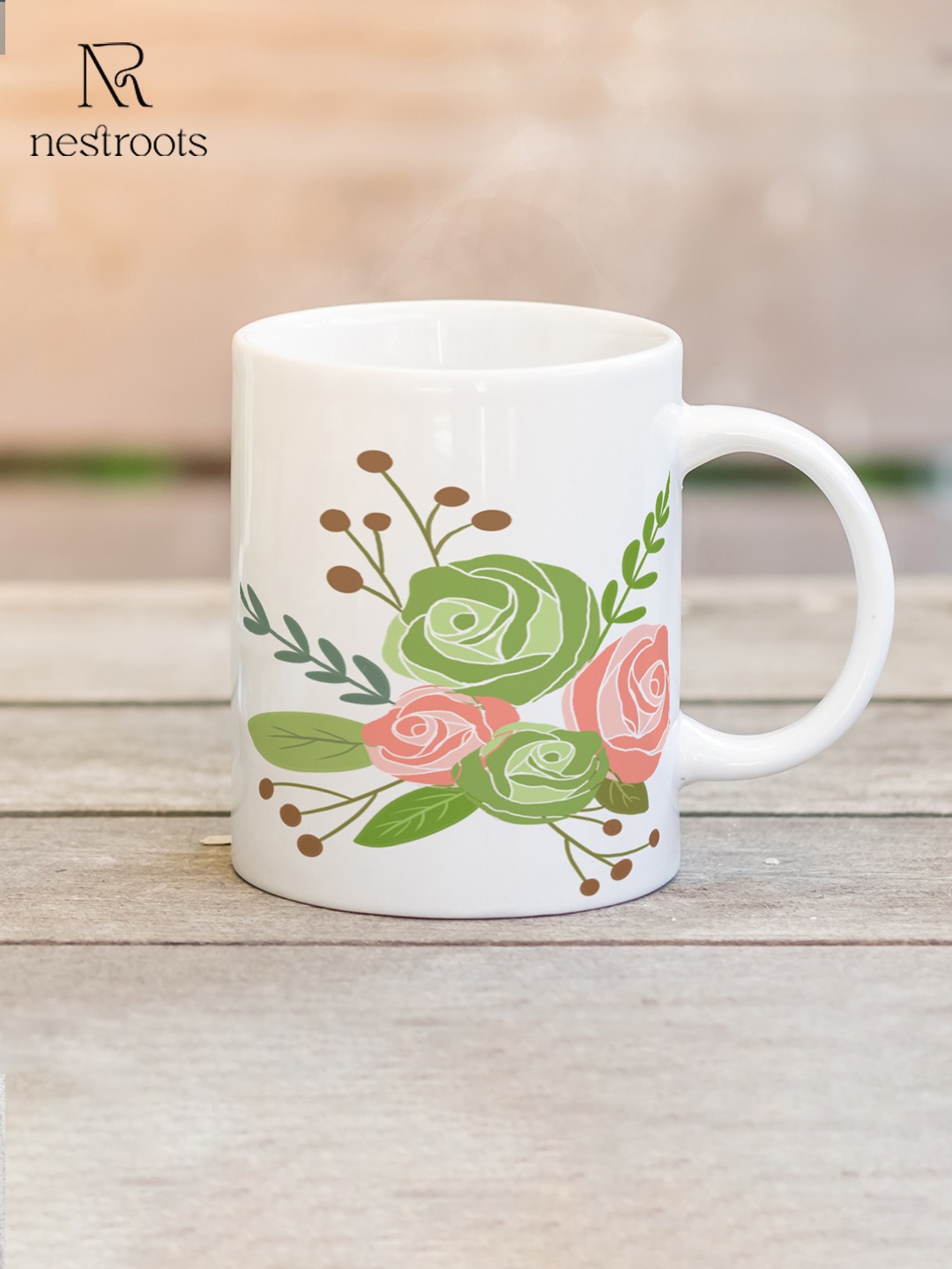 

nestroots Rose & White Printed Stoneware Glossy Mug 350 ml