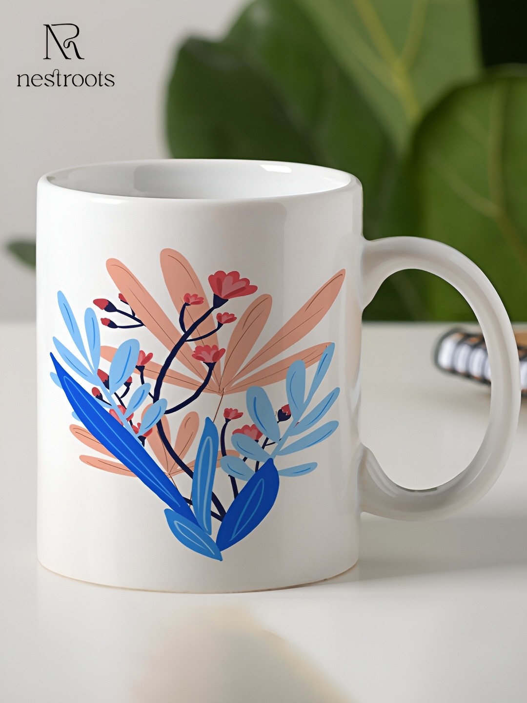 

nestroots White & Red Printed Stoneware Glossy Mug 350 ml