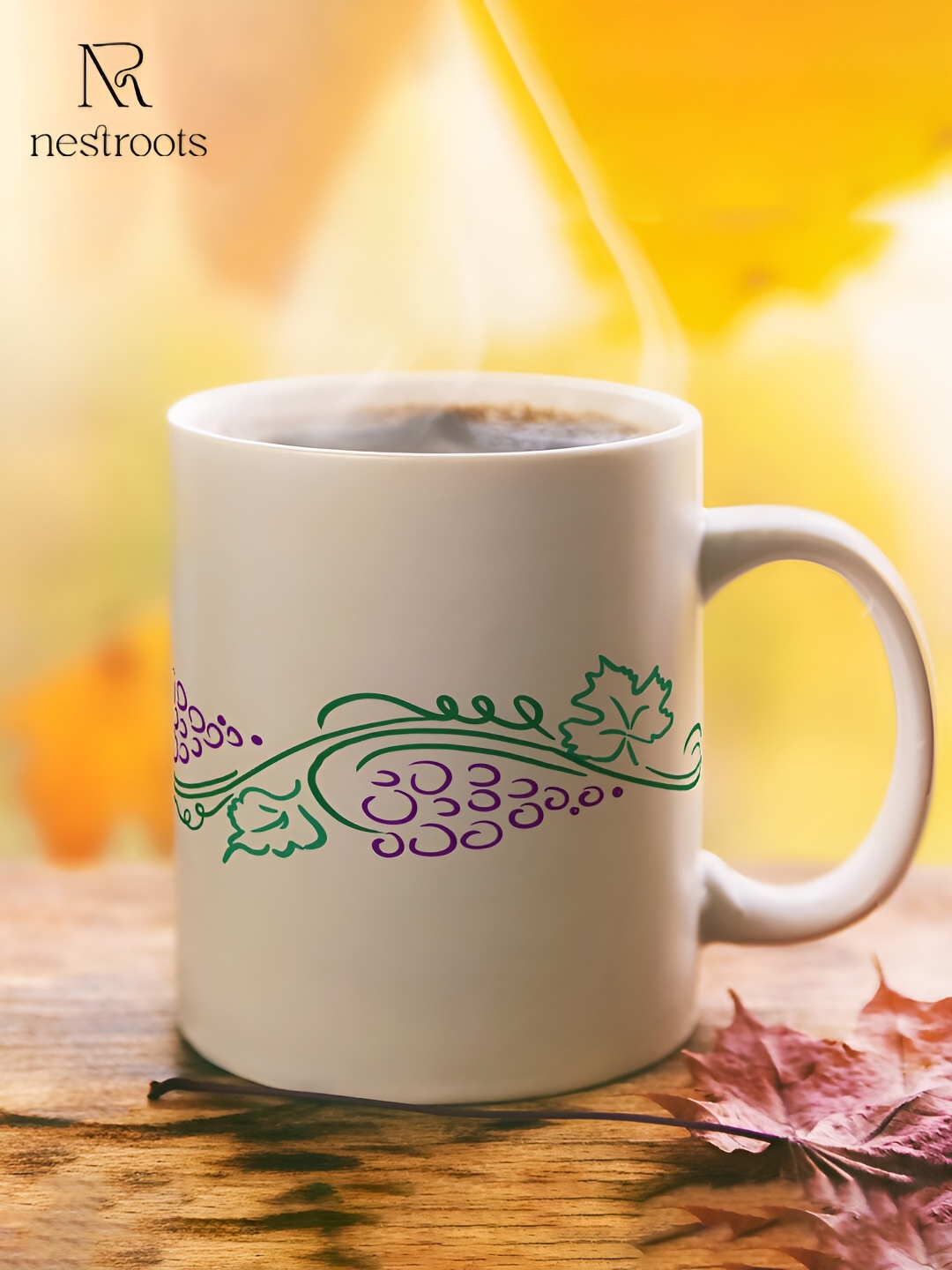 

nestroots Pink & Green Floral Printed Stoneware Glossy Mug 350 ml