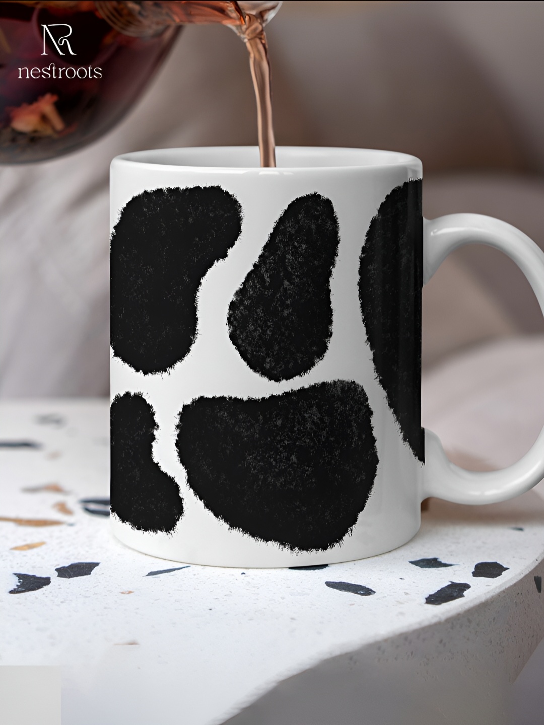 

nestroots Black & White Printed Stoneware Glossy Mug 350 ml