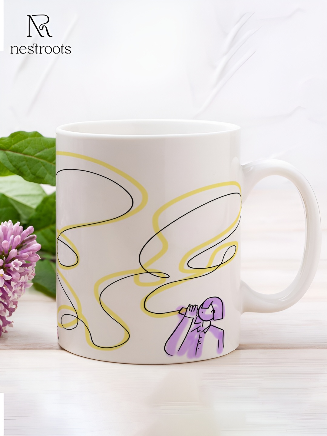 

nestroots White & Purple Printed Stoneware Glossy Mug 350 ml