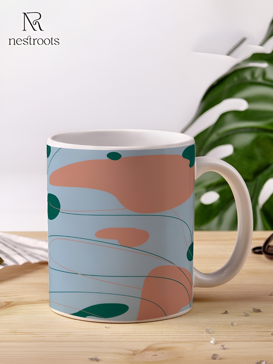 

nestroots Blue & Orange Printed Stoneware Glossy Mug 350 ml