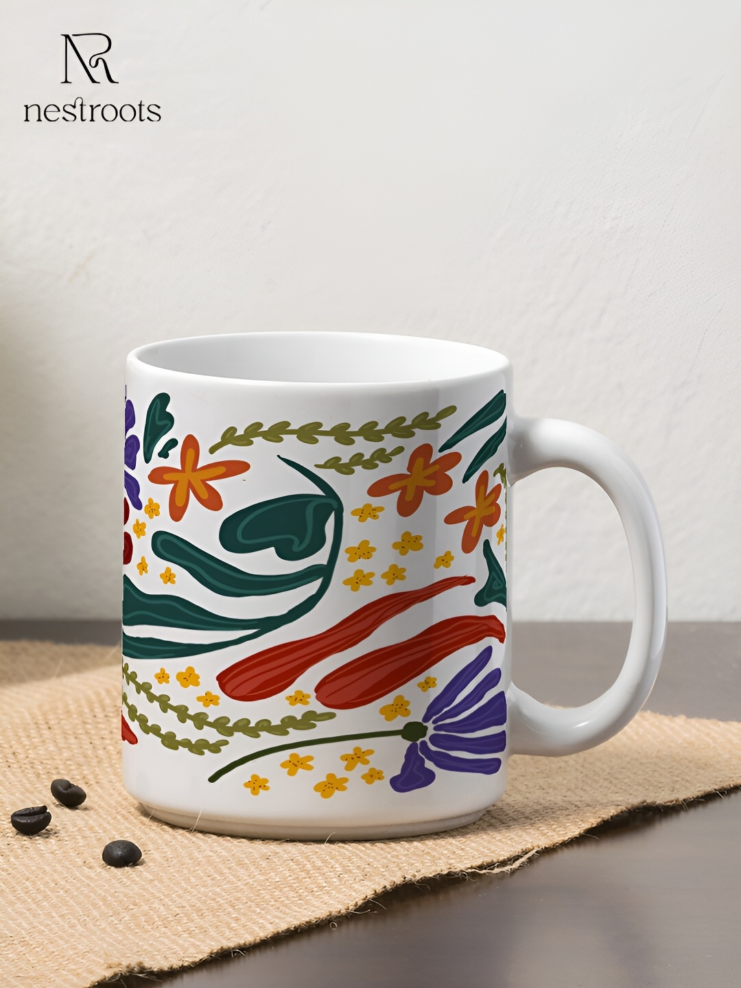 

nestroots White & Red Printed Stoneware Glossy Mug 350 ml