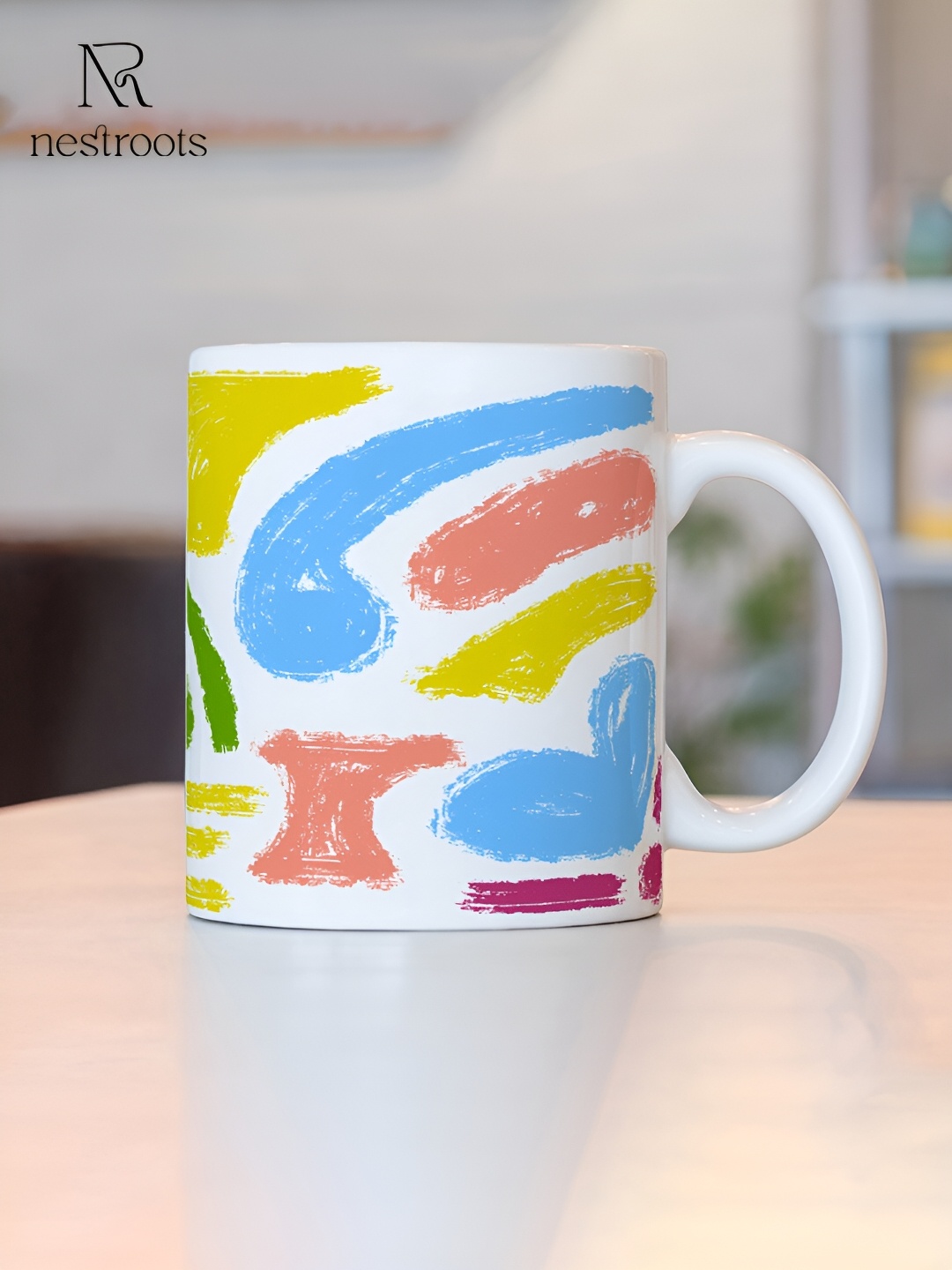 

nestroots Blue & Yellow Printed Stoneware Glossy Mug 350 ml