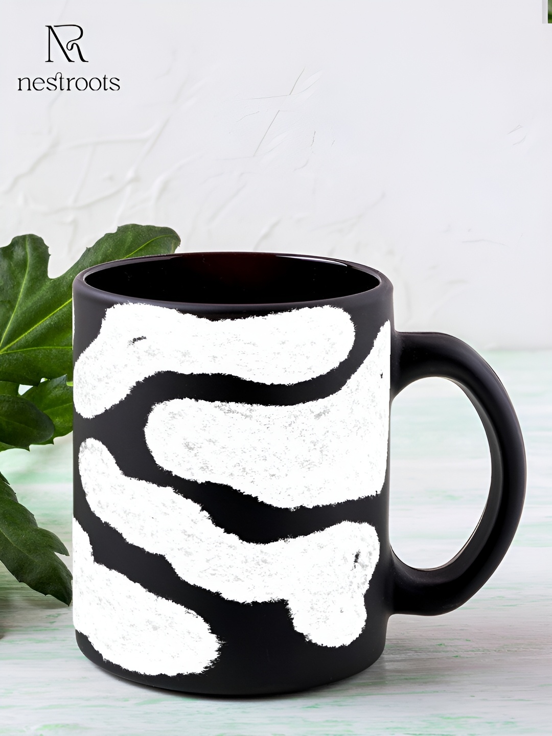 

nestroots Black & White Printed Dishwasher Safe Stoneware Glossy Mug 350 ml