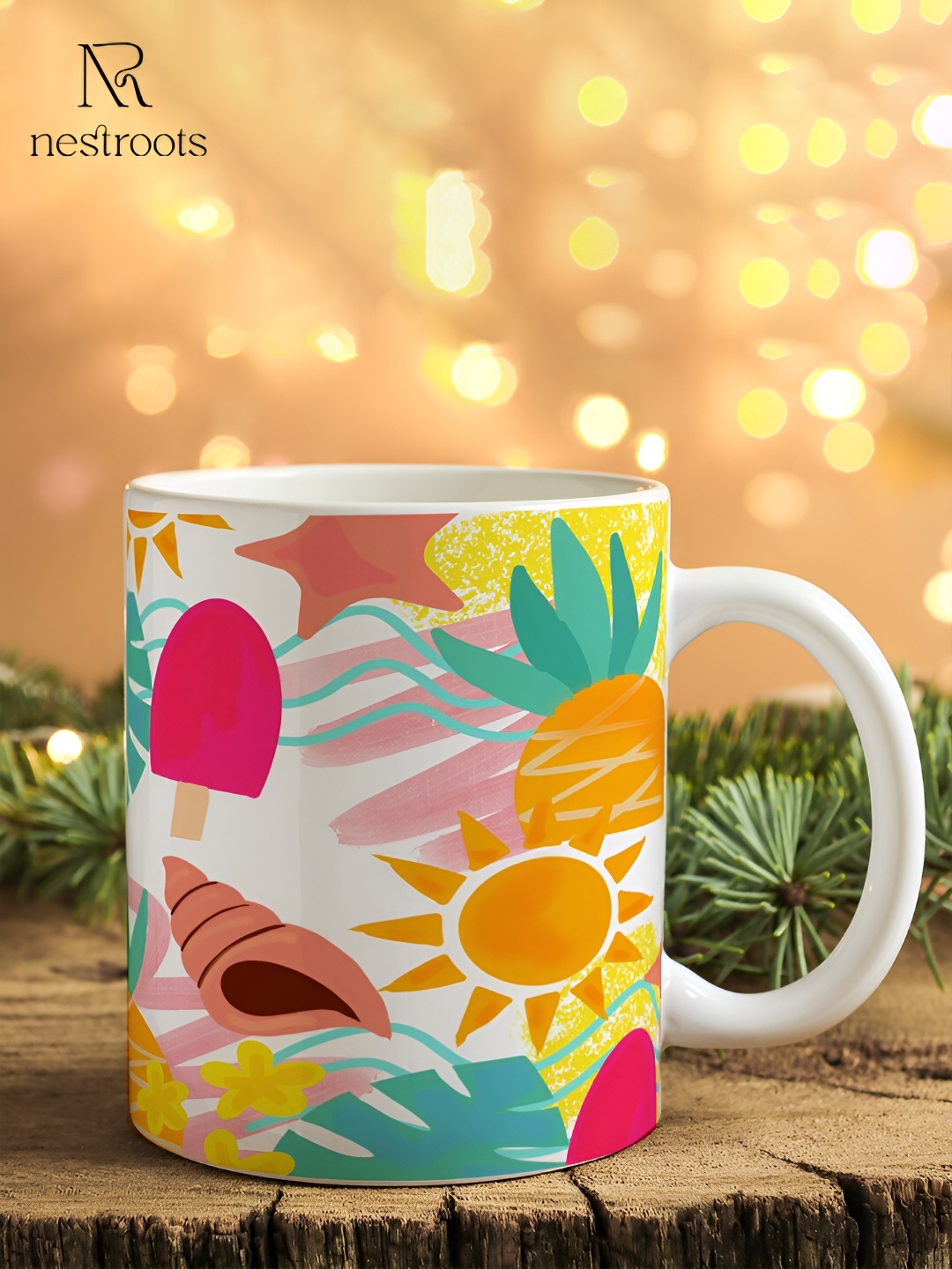 

nestroots Orange & Pink Printed Dishwasher Safe Stoneware Glossy Mug 350 ml