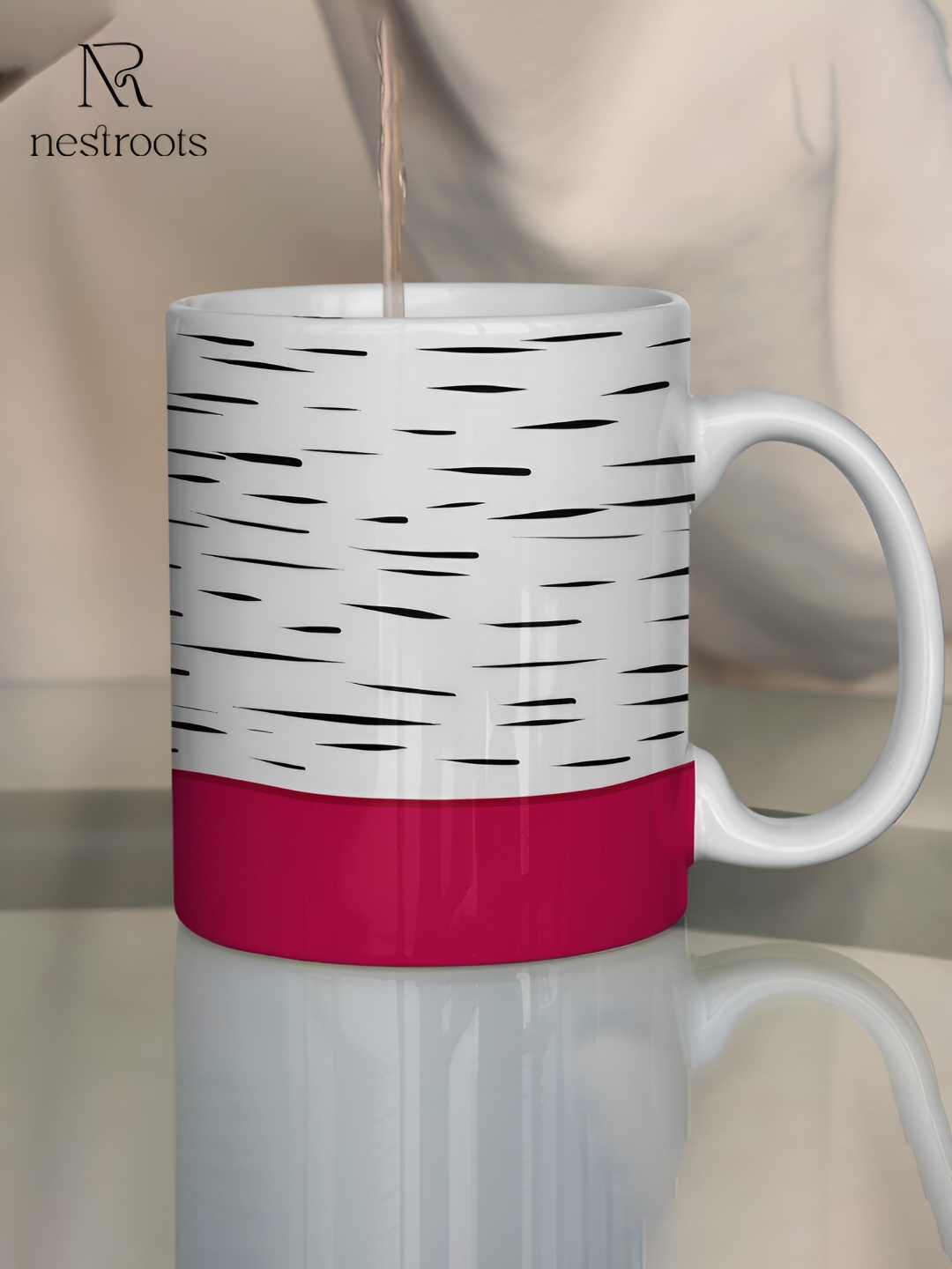 

nestroots White & Pink Printed Dishwasher Safe Stoneware Glossy Mug 350 ml