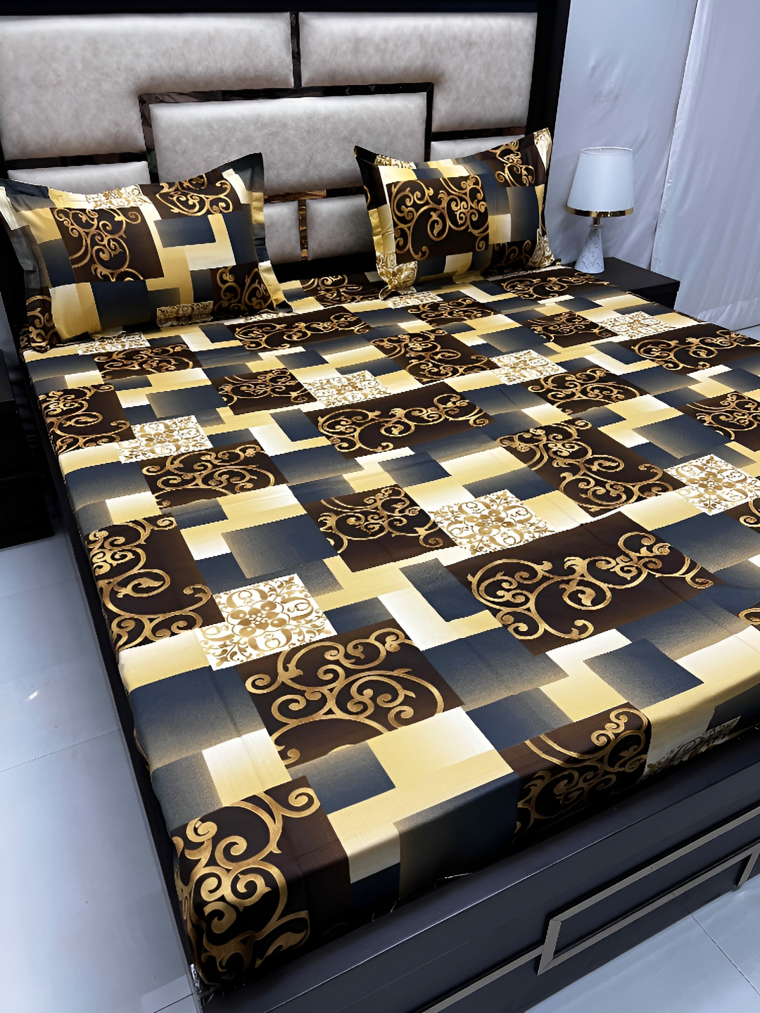 

Pure Decor Brown & Black Ethnic Motifs Cotton 350 TC King Bedsheet with 2 Pillow Covers
