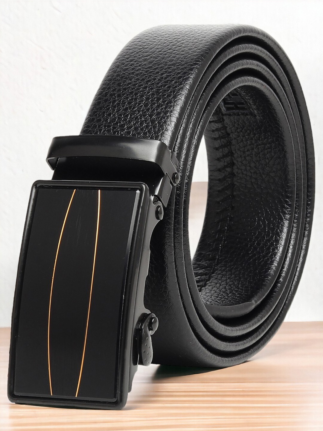 

Mast & Harbour Men Textured Formal Belt, Black