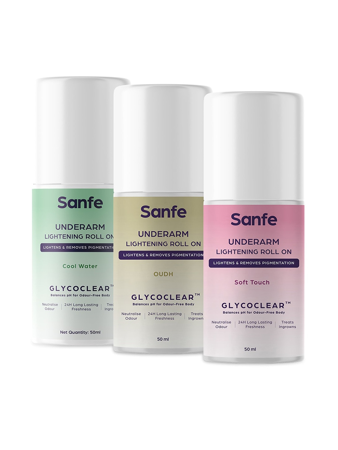 

Sanfe Cool Water-Oudh-Soft Touch Underarm Lightening Roll On - 50ml Each, White