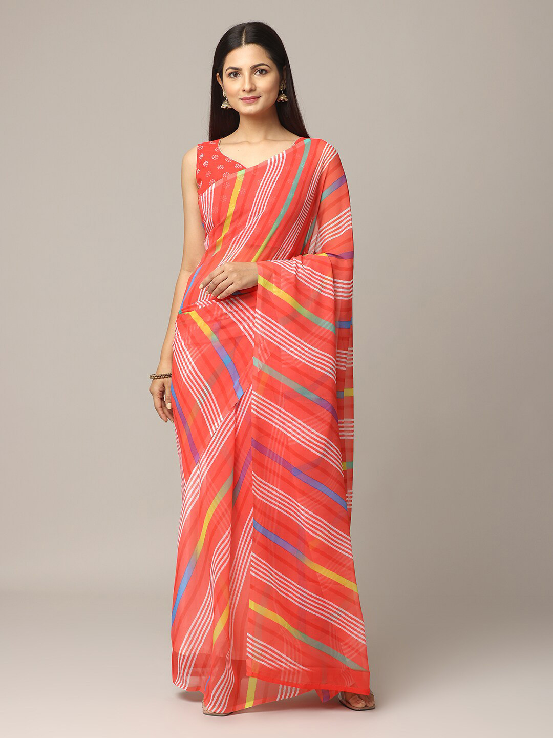 

PATLIPALLU Leheriya Printed Saree, Pink