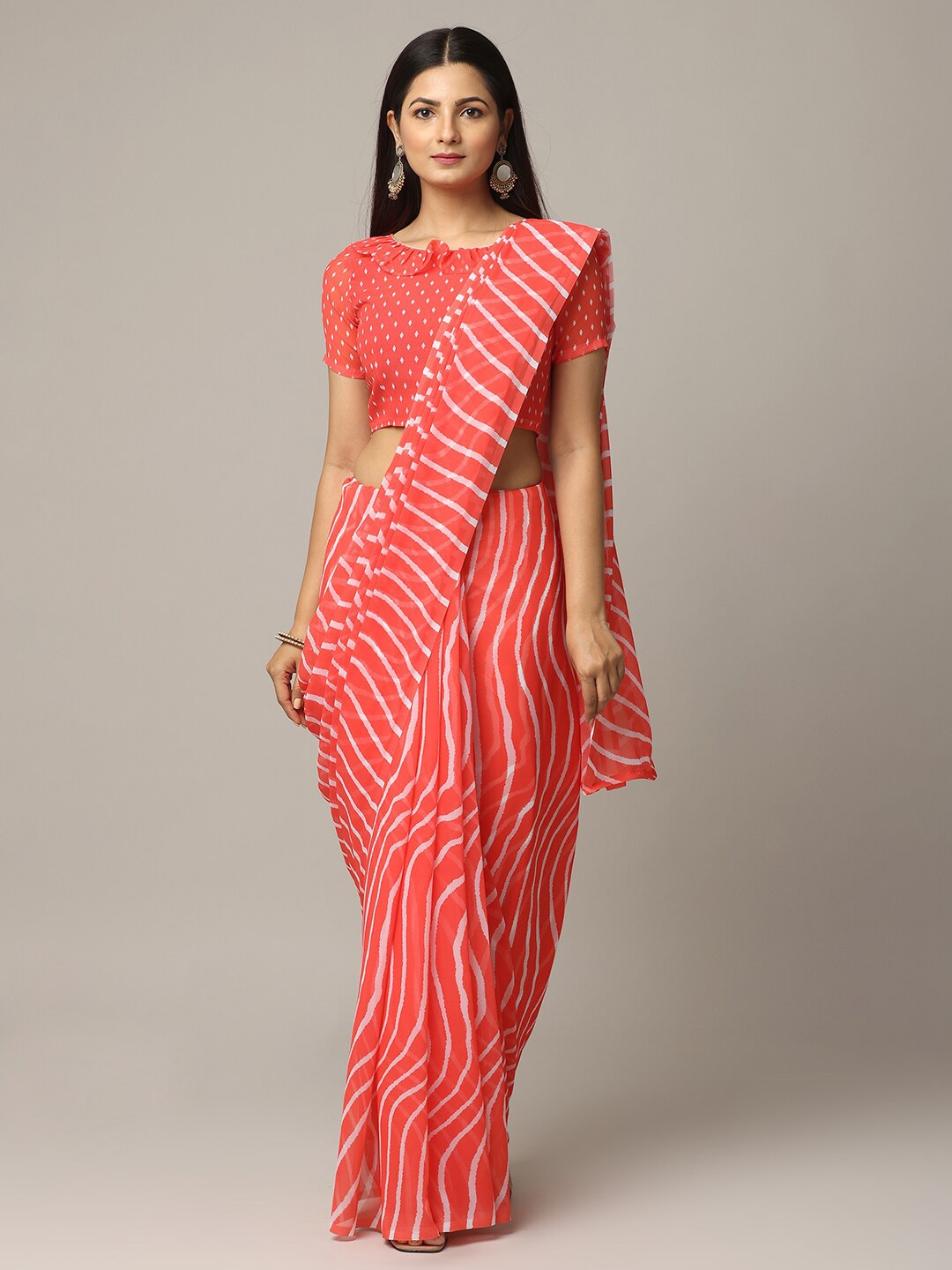 

PATLIPALLU Leheriya Printed Saree, Orange