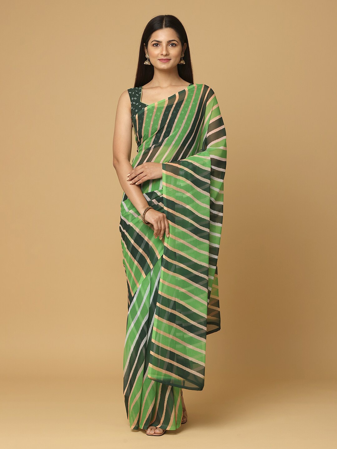 

PATLIPALLU Leheriya Printed Saree, Green