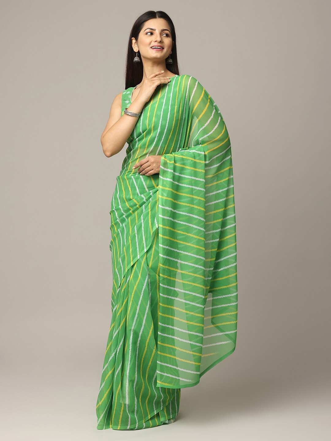 

PATLIPALLU Leheriya Printed Saree, Green