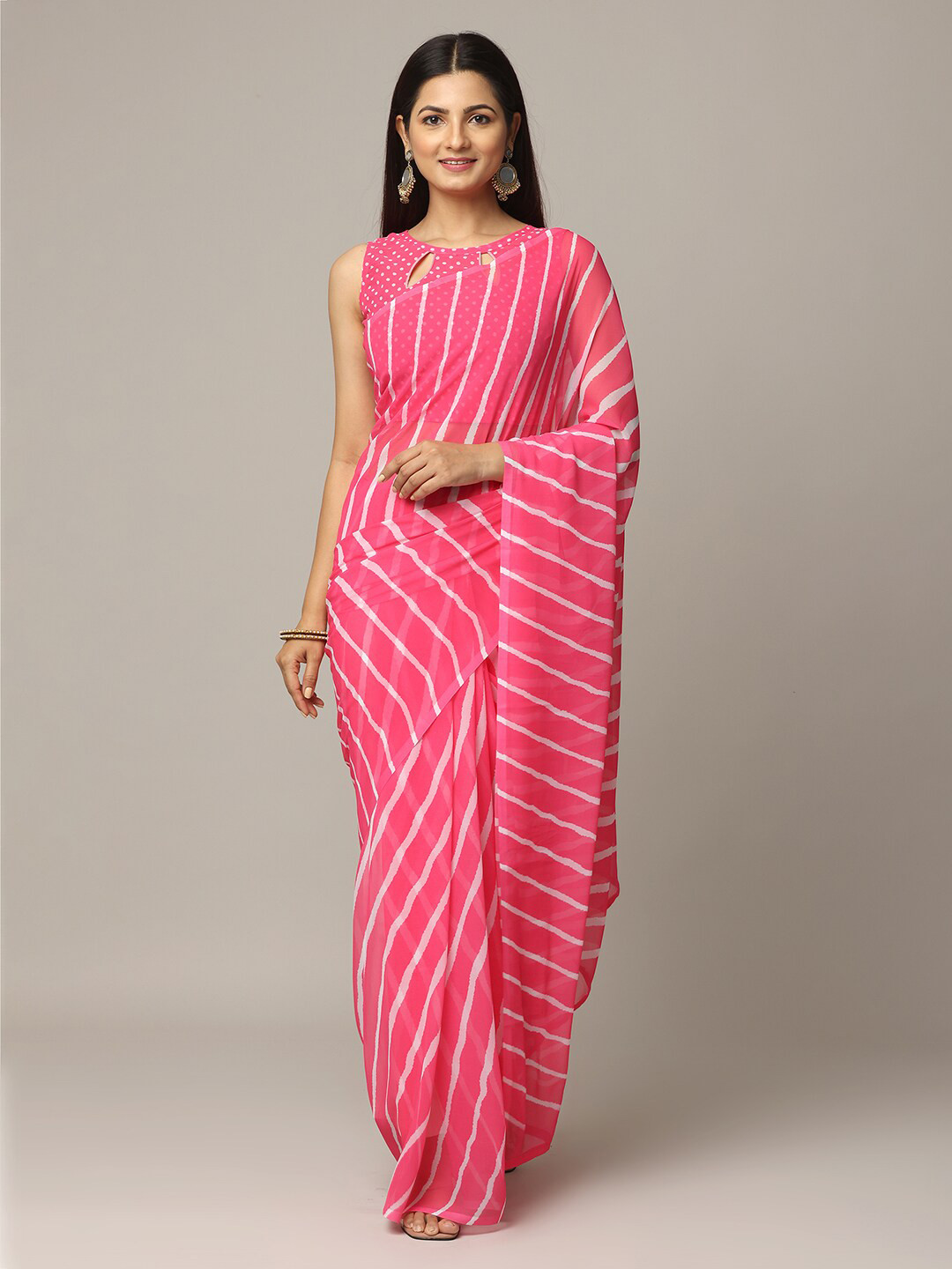 

PATLIPALLU Leheriya Printed Leheriya Saree, Pink