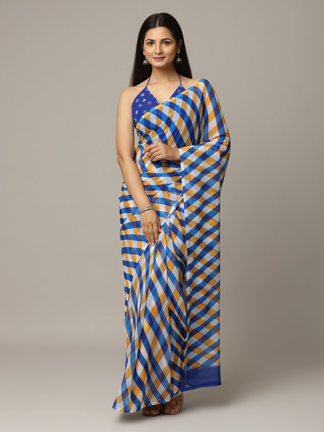 

PATLIPALLU Printed Georgette Leheriya Saree, Blue