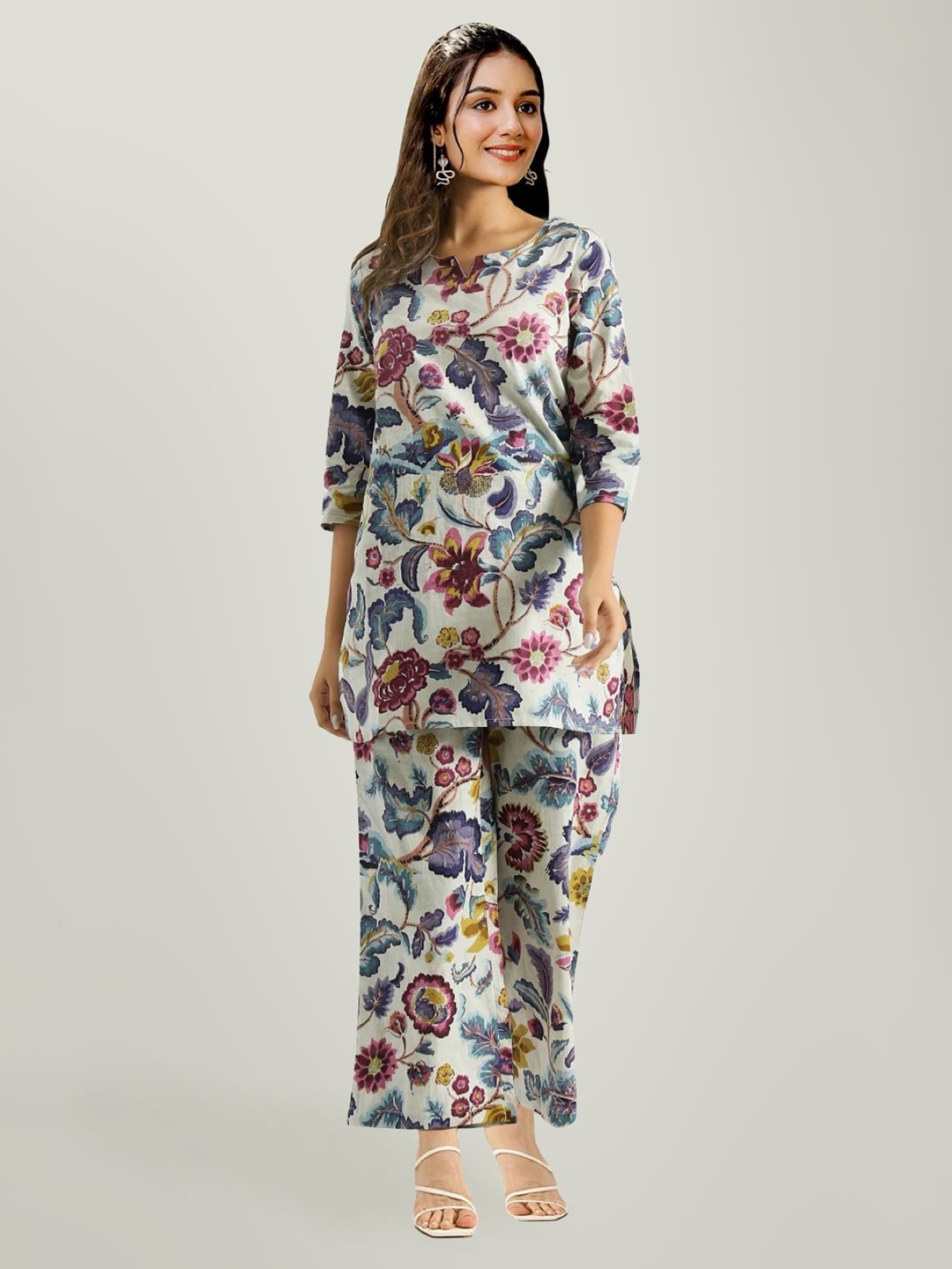 

TOOCHKI Floral Printed Top With Pyjamas, Off white