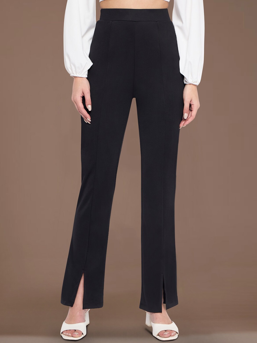 

Martini Women Relaxed Straight Leg Straight Fit High-Rise Wrinkle Free Trousers, Black