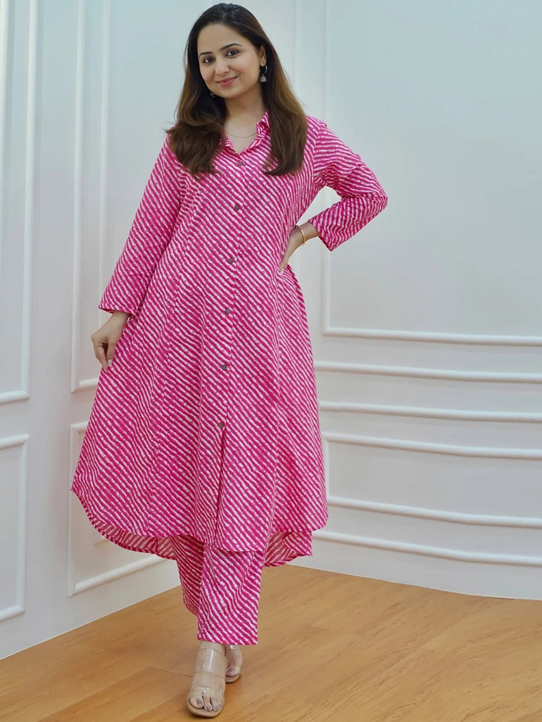 

BAESD Leheriya Printed Tunic With Palazzo Co-Ords, Pink