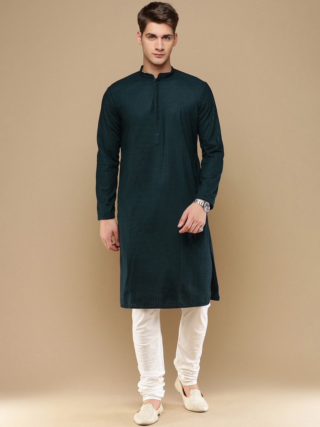 

Anouk Green Ethnic Motif Chikankari Embroidered Straight Kurta