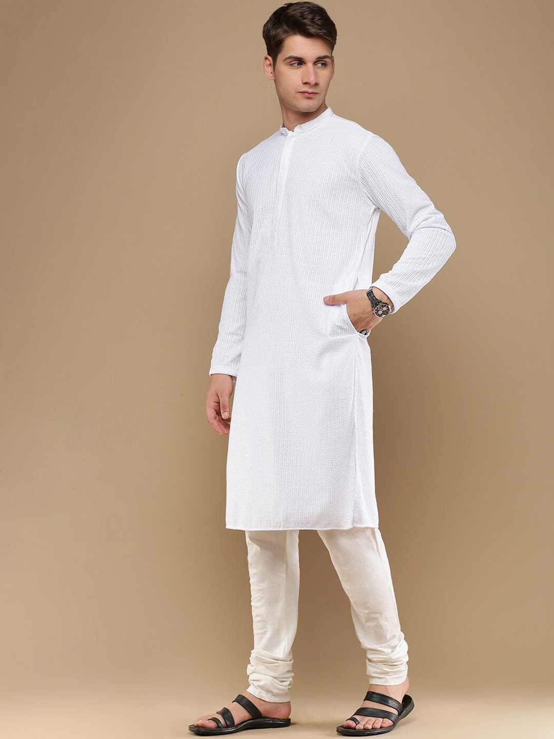 

Anouk White Ethnic Motif Chikankari Embroidered Straight Kurta