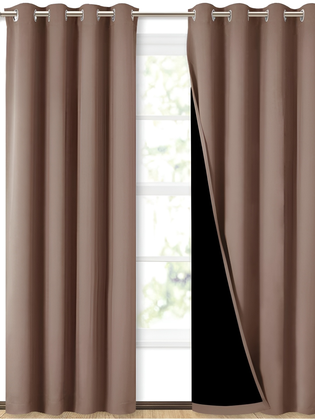 

BFAM Coffee Brown Black Out Eyelet Window Curtain