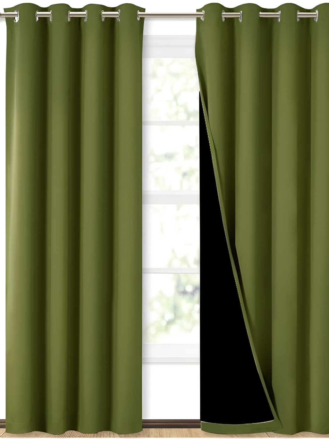 

BFAM Green & Silver-Toned Black Out Eyelet Door Curtain