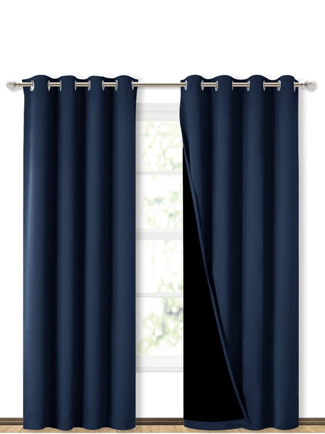 

BFAM Blue & Silver-Toned Black Out Eyelet Long Door Curtain