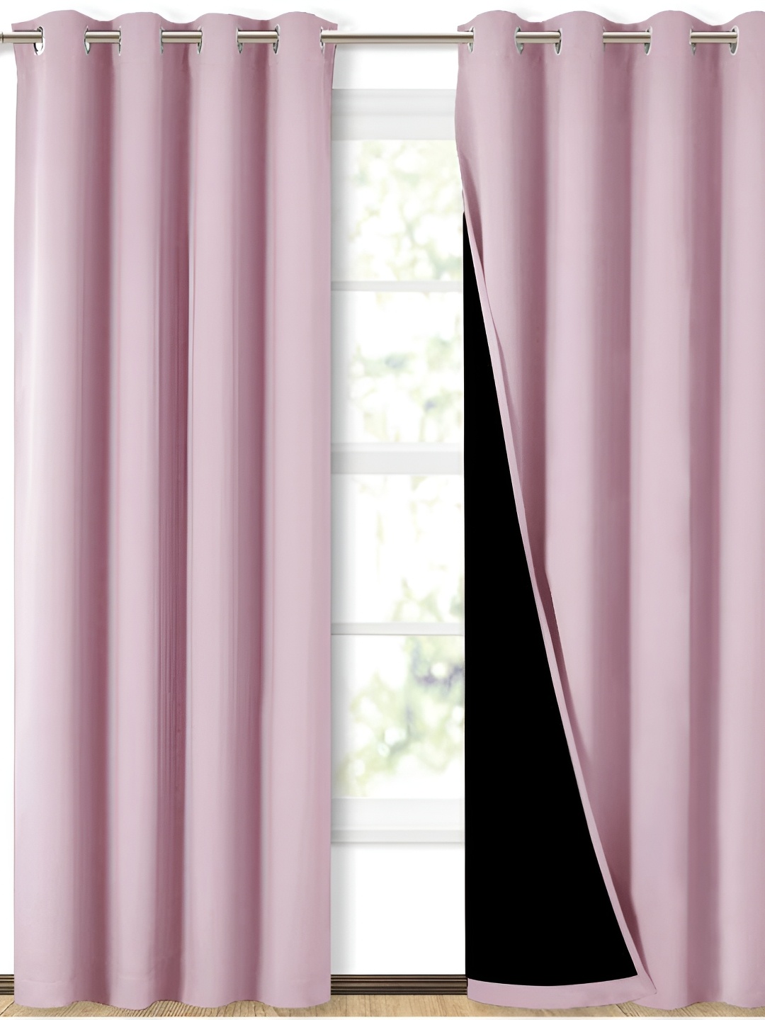 

BFAM Pink 2 Pieces Black Out Long Door Curtains