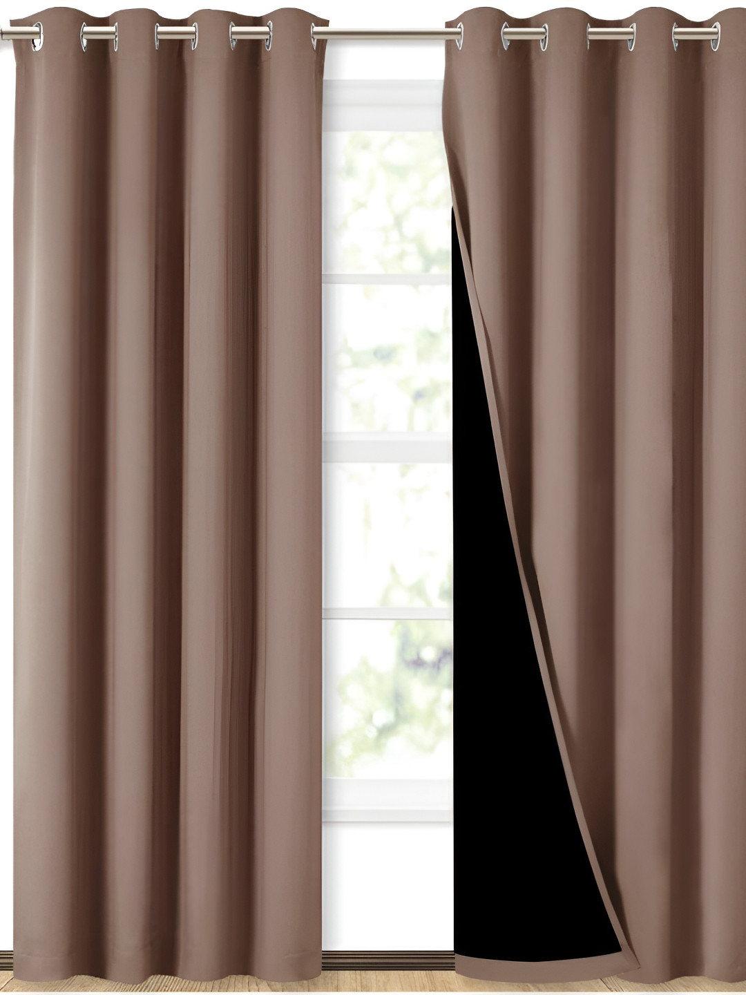 

BFAM Coffee Brown 2 Pieces Black Out Door Curtains