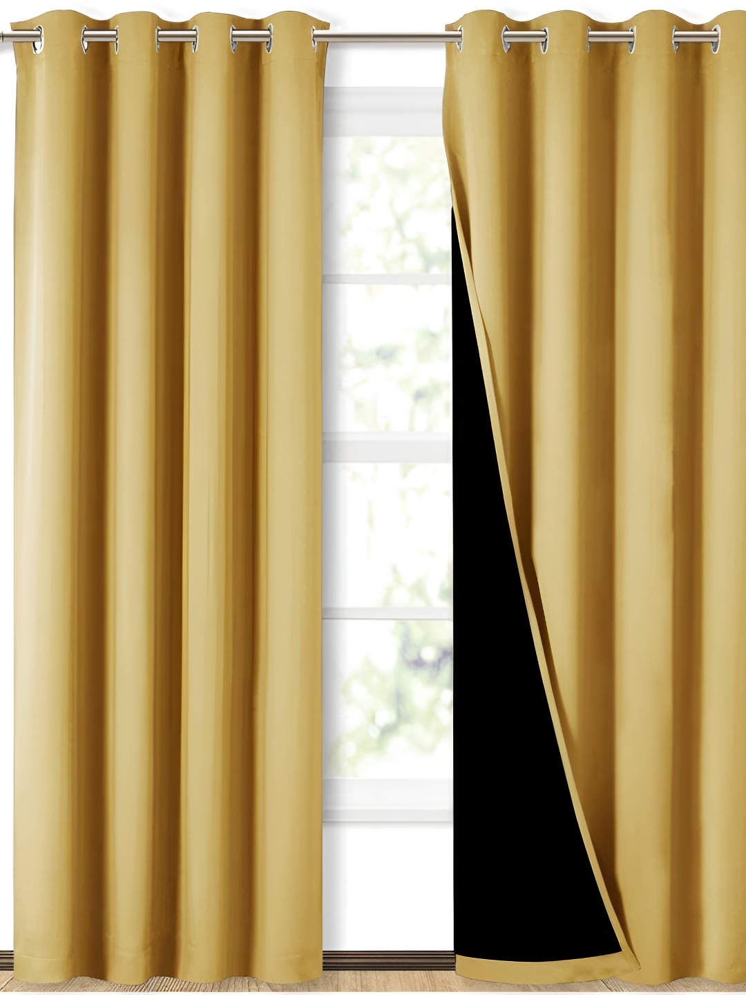 

BFAM Yellow & Black 2 Pieces Black Out Door Curtains, Gold