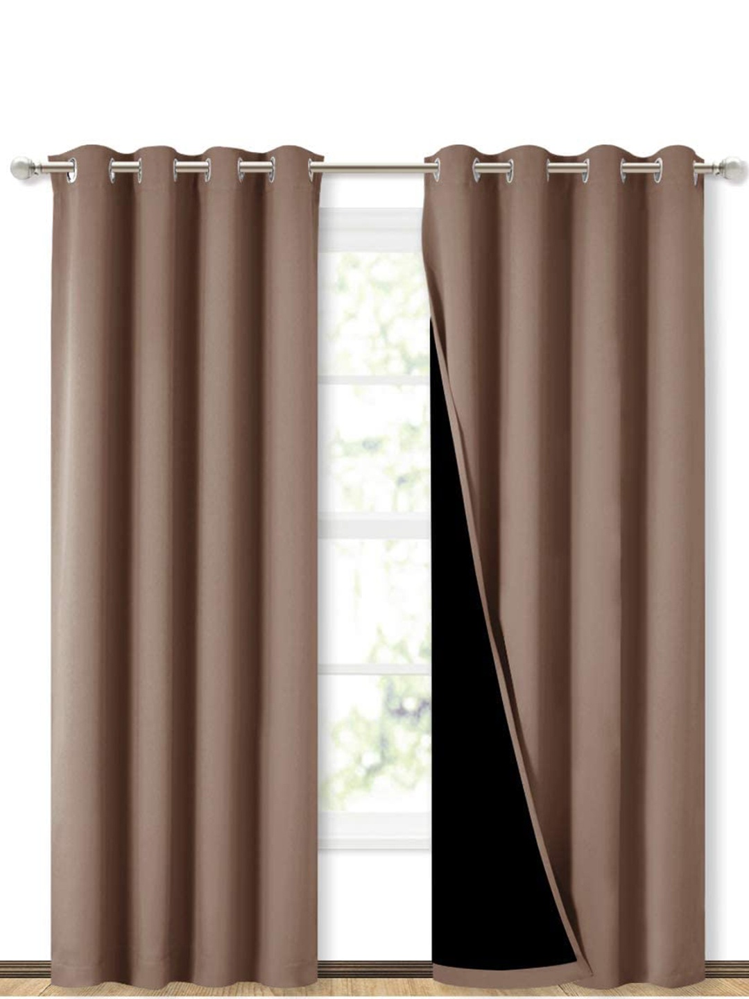 

BFAM Coffee Brown Black Out Eyelet Long Door Curtain