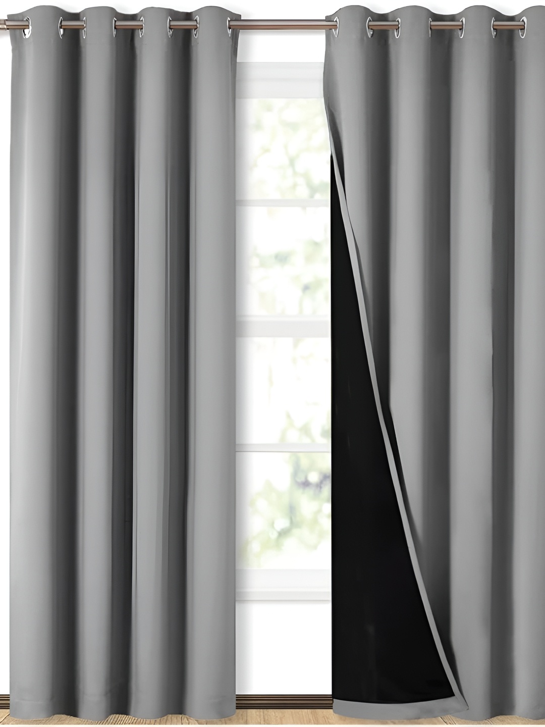 

BFAM Silver-Toned Black Out Eyelet Long Door Curtain