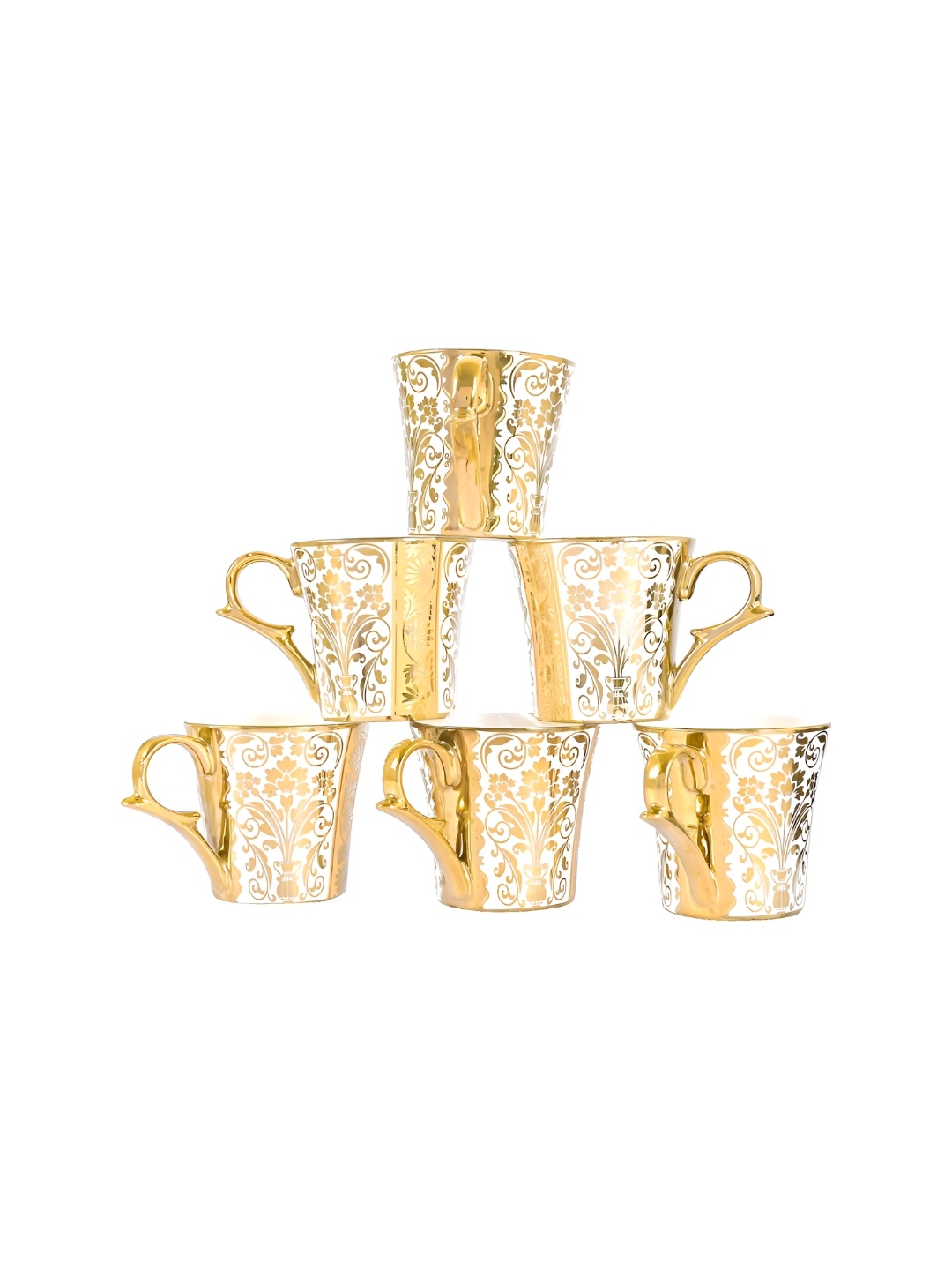 

Femora Gold-Toned & White 6 Pieces Ceramic Glossy Cups 180 ml Each