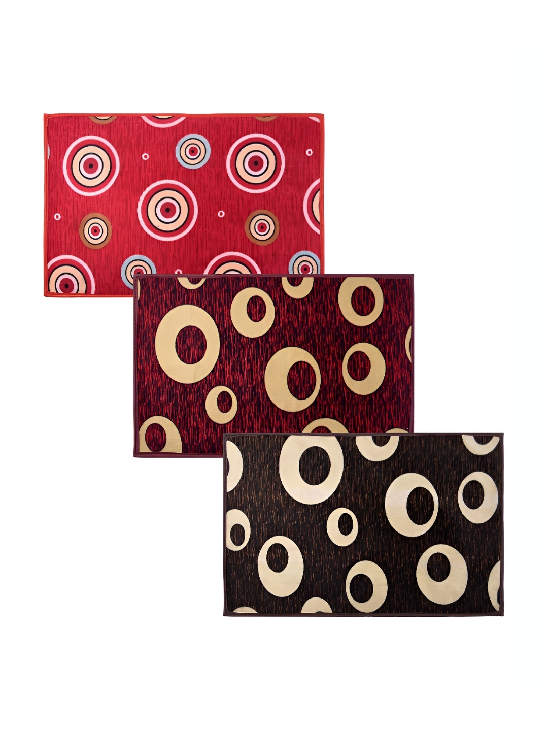 

Kuber Industries Red & Brown 3 Pieces Printed Anti Skid Doormats