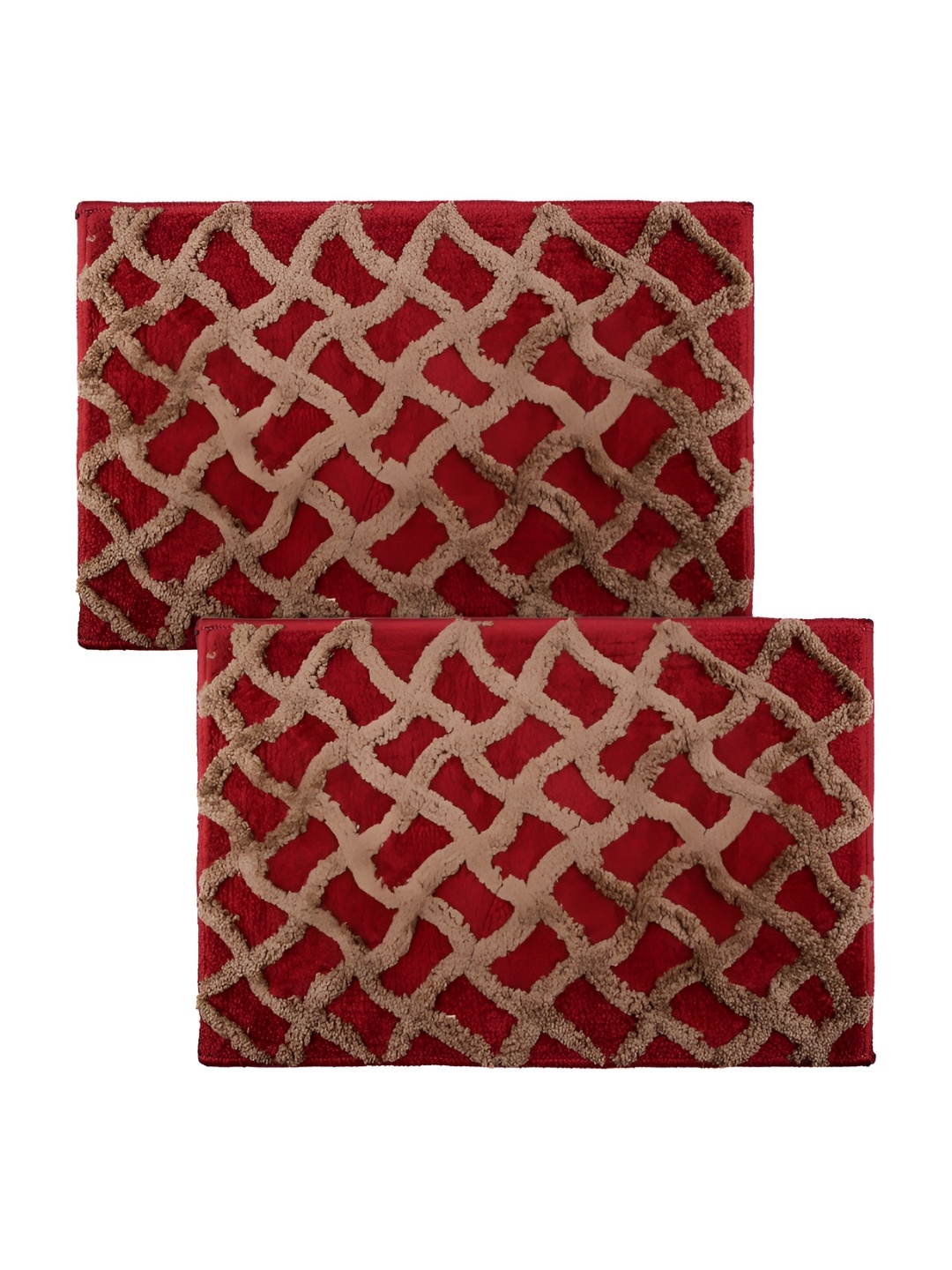 

Kuber Industries Red & Brown 2Pcs Zig Zag Anti-Skid Doormats