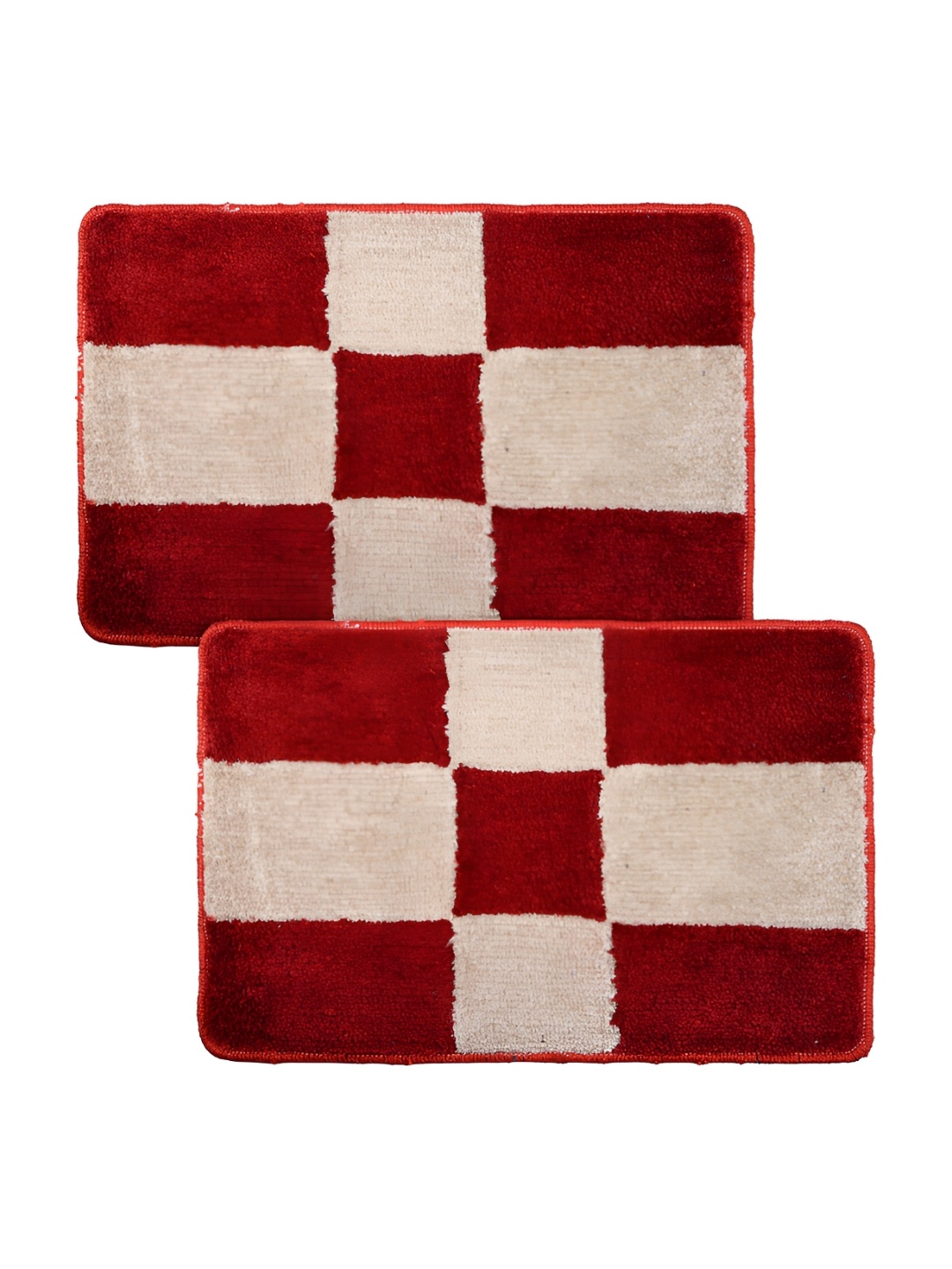 

Kuber Industries Red & Beige 2 Pcs Checked Anti-Skid Doormats