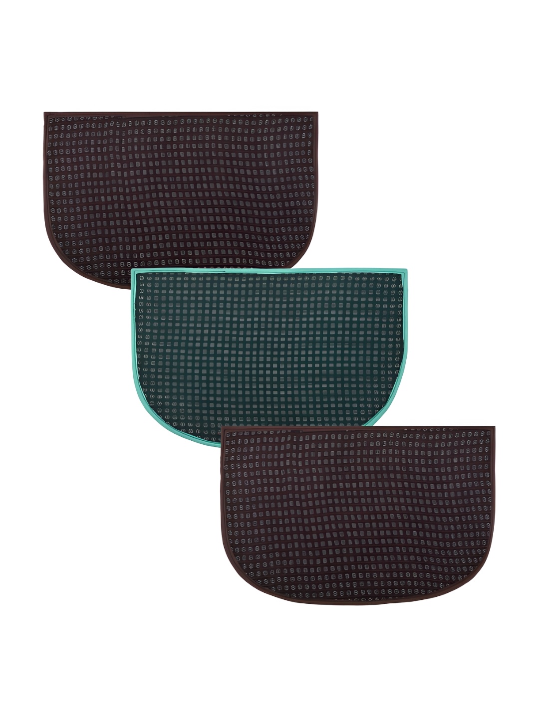 

Kuber Industries Green & Brown 3 Pcs Printed Anti-Skid Doormats