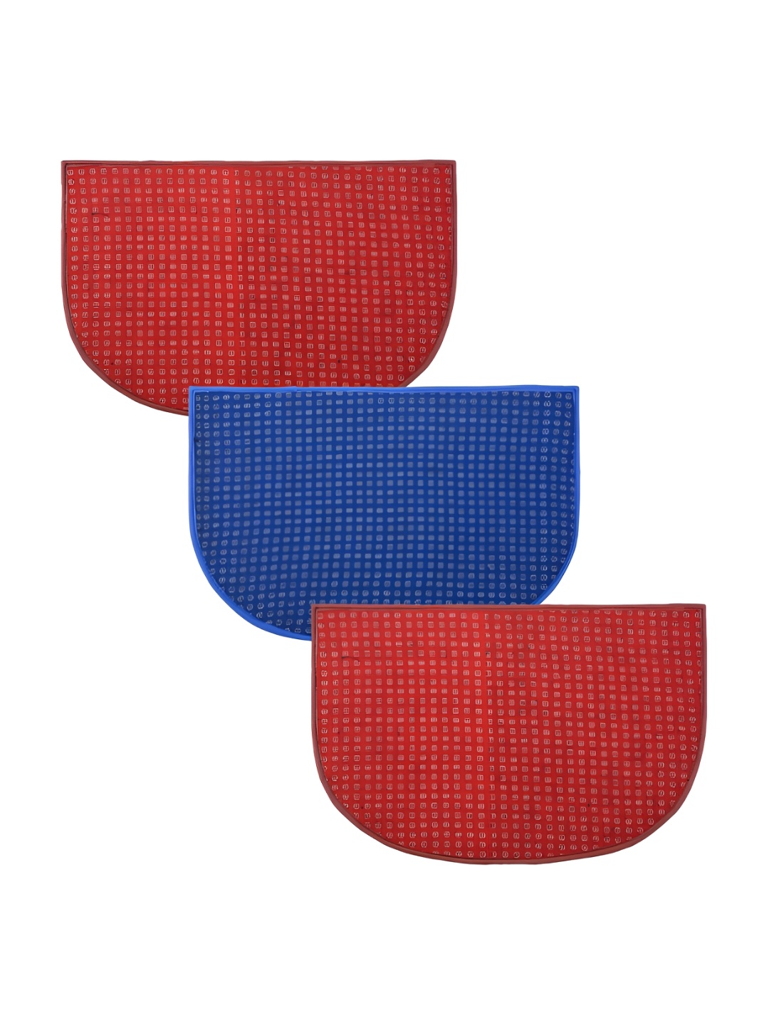 

Kuber Industries Blue & Red 3 Pieces Dotted Anti-Skid Woolen Doormats