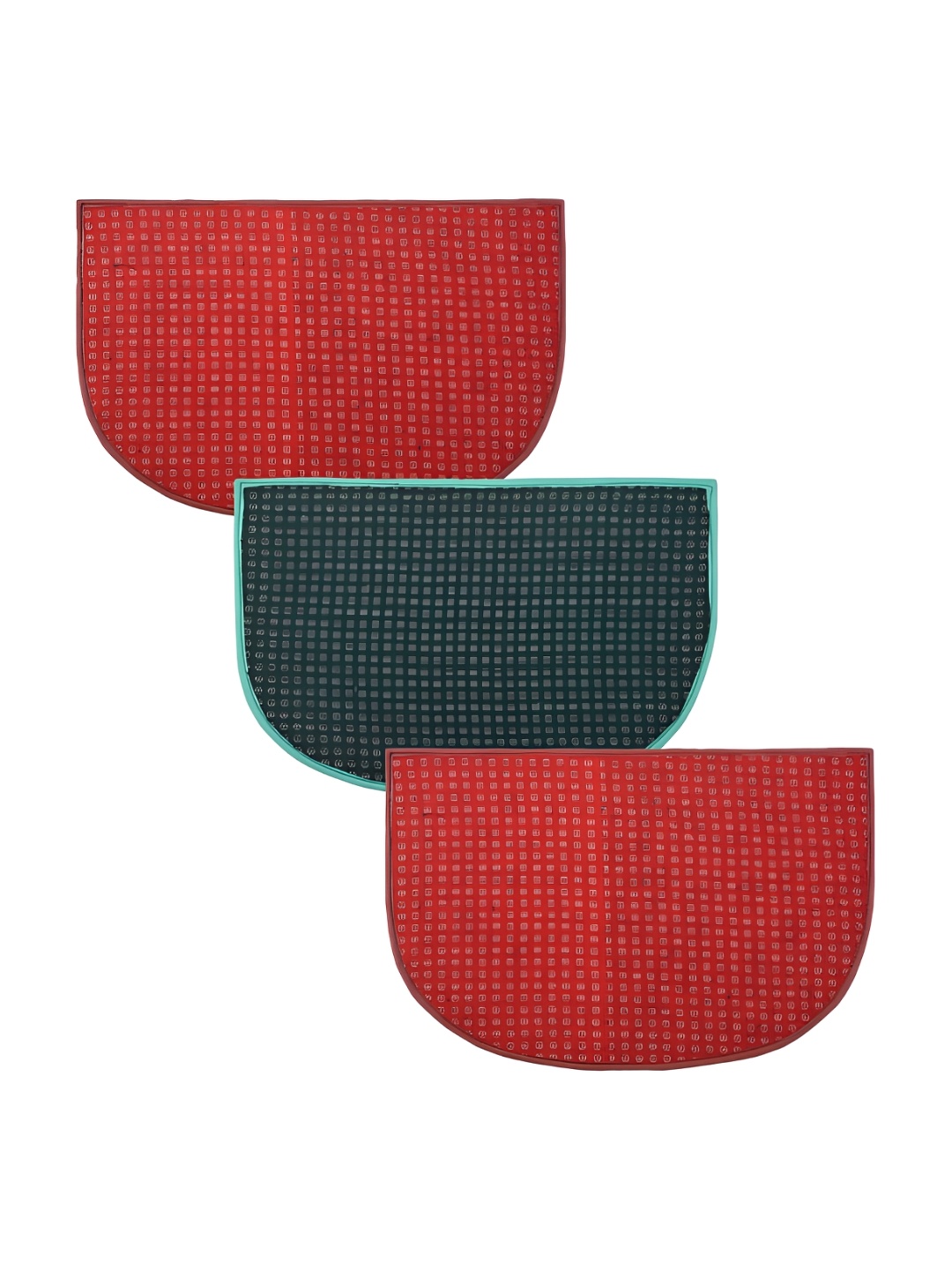 

Kuber Industries Red & Green 3 Pcs Dotted Anti Skid Woolen Door Mats