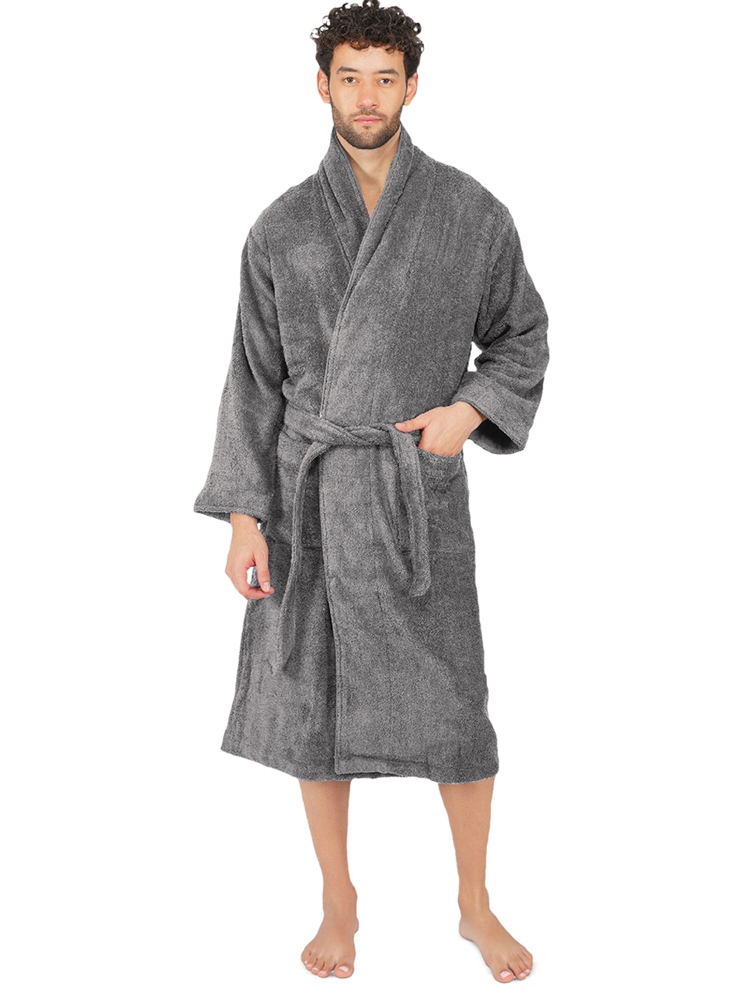 

RANGOLI Men Canningvale Pure Cotton Bath Robe, Grey