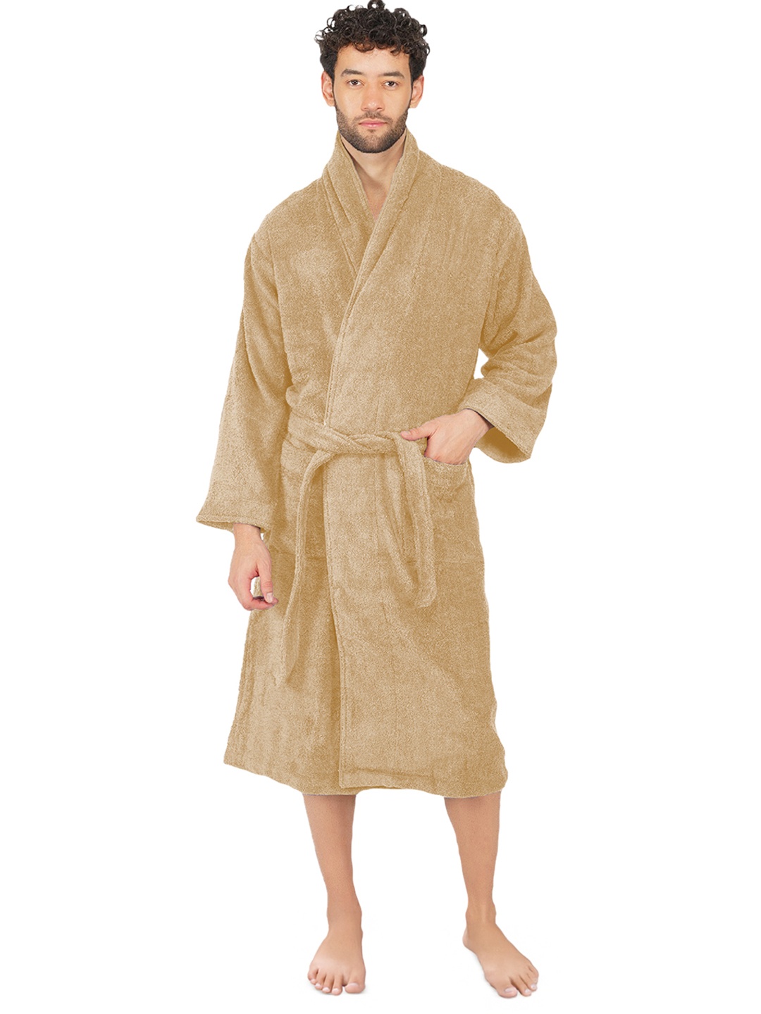 

RANGOLI Men Canningvale Pure Cotton Bath Robe, Beige