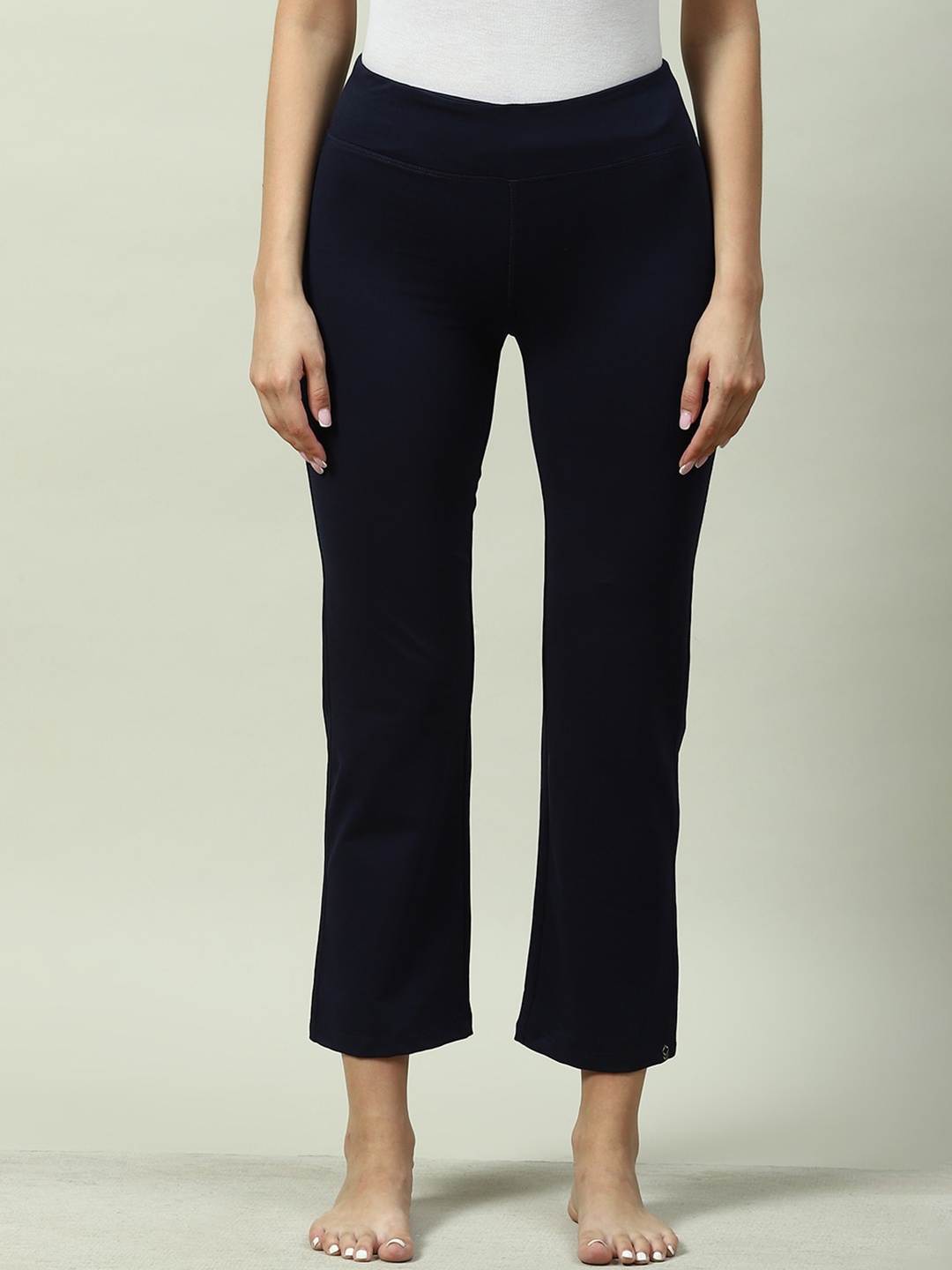 

Biba Women Relaxed Straight Leg Cotton High-Rise Trousers, Navy blue