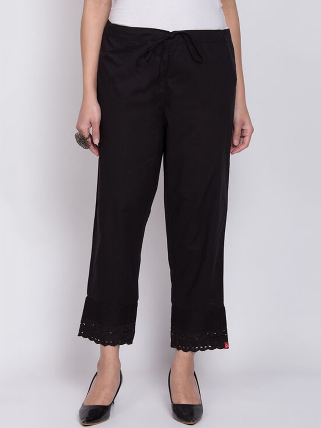 

Biba Women Relaxed Straight Leg Straight Fit Cotton Parallel Trousers, Black