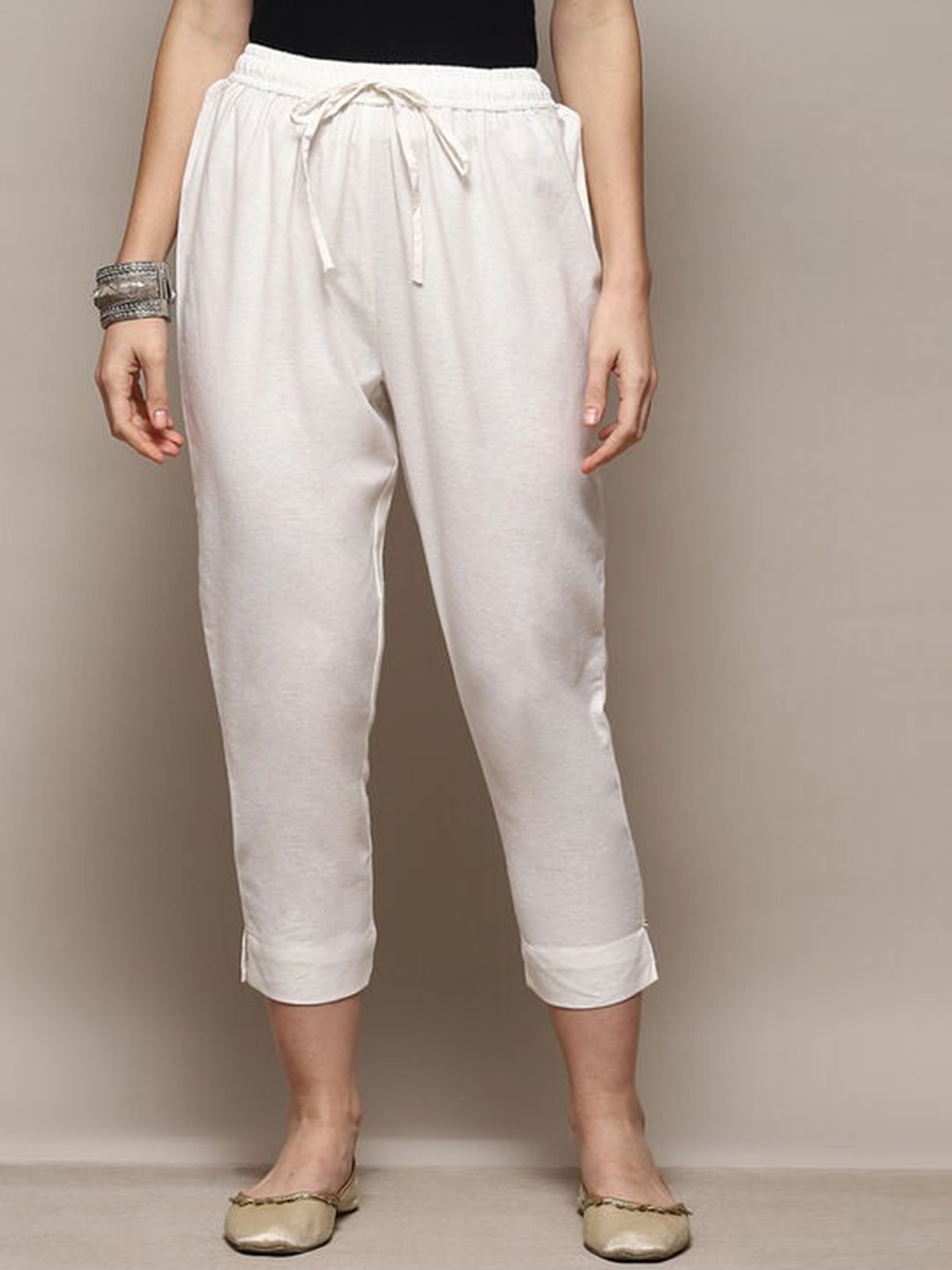 

Biba Women Relaxed Straight Leg Straight Fit Trousers, Off white