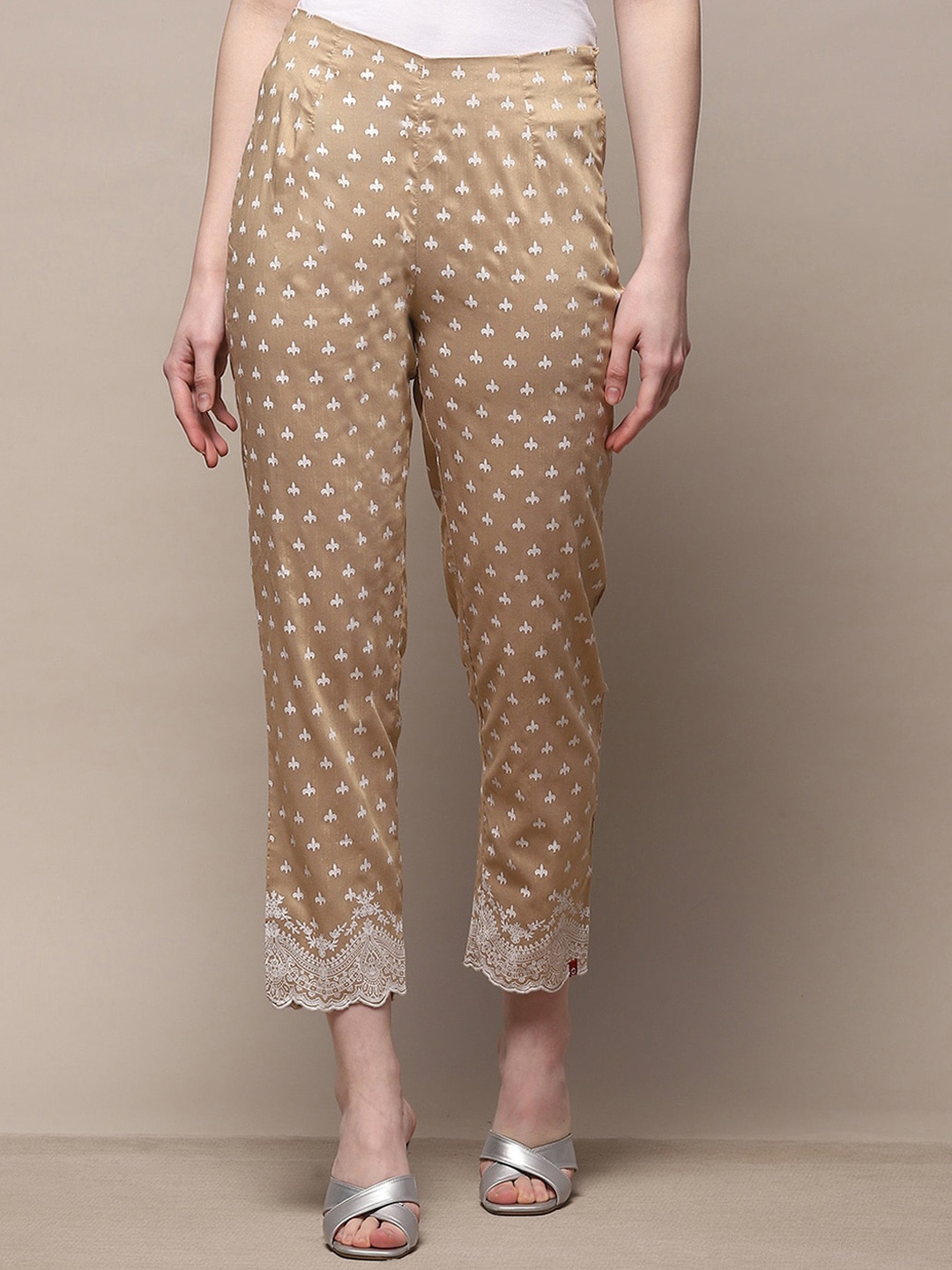 

Biba Women Ethnic Motifs Printed Relaxed Straight Leg Straight Fit Cigarette Trousers, Gold