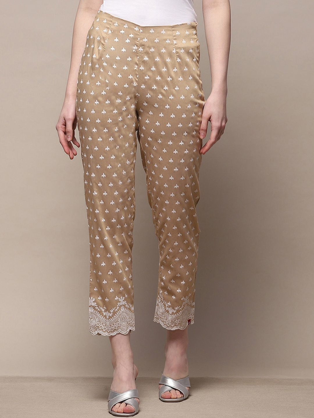 

Biba Women Ethnic Motifs Printed Relaxed Straight Leg Straight Fit Trouser, Gold