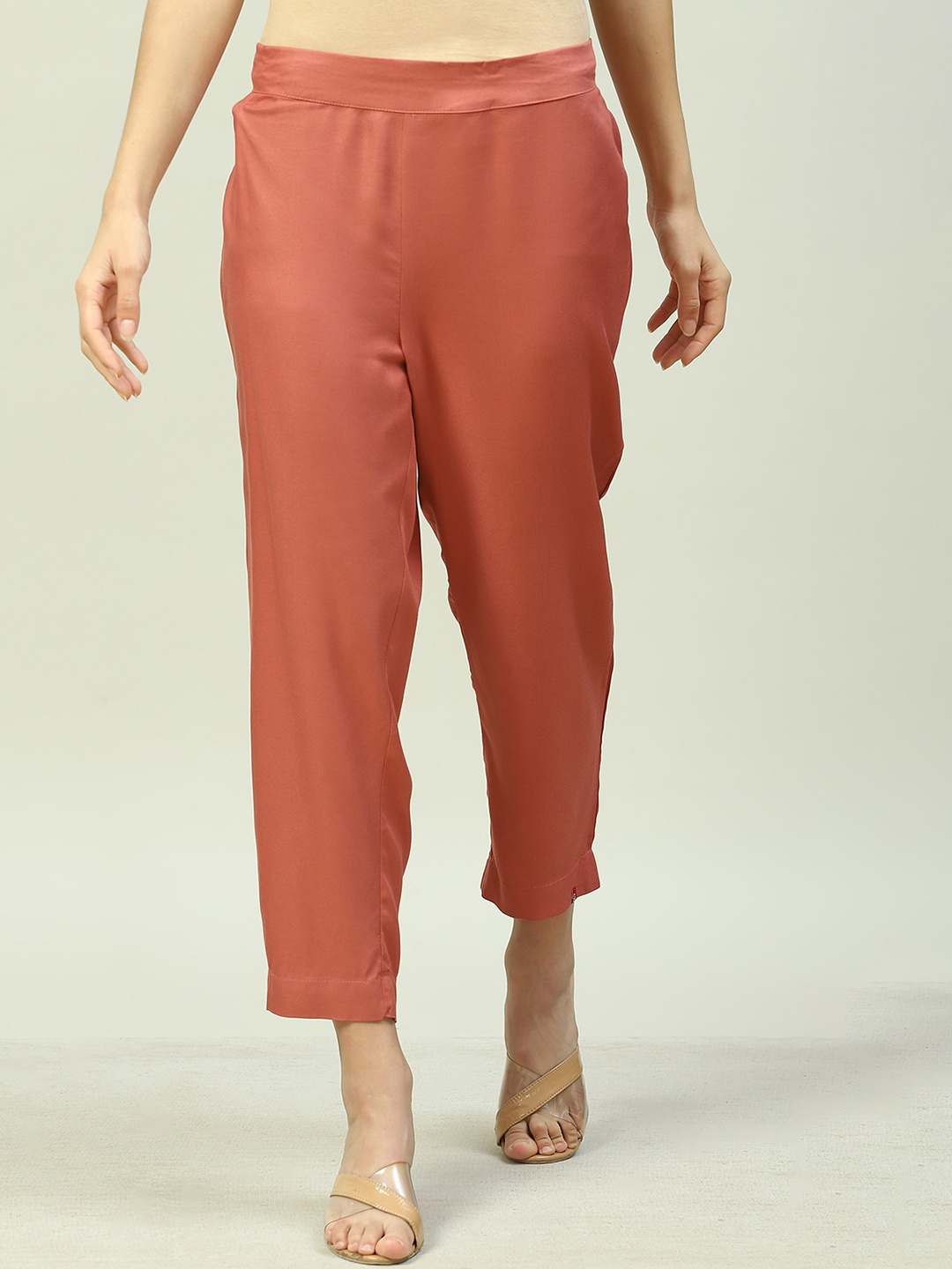 

Biba Women Relaxed Straight Leg Straight Fit Cotton Trousers, Rust